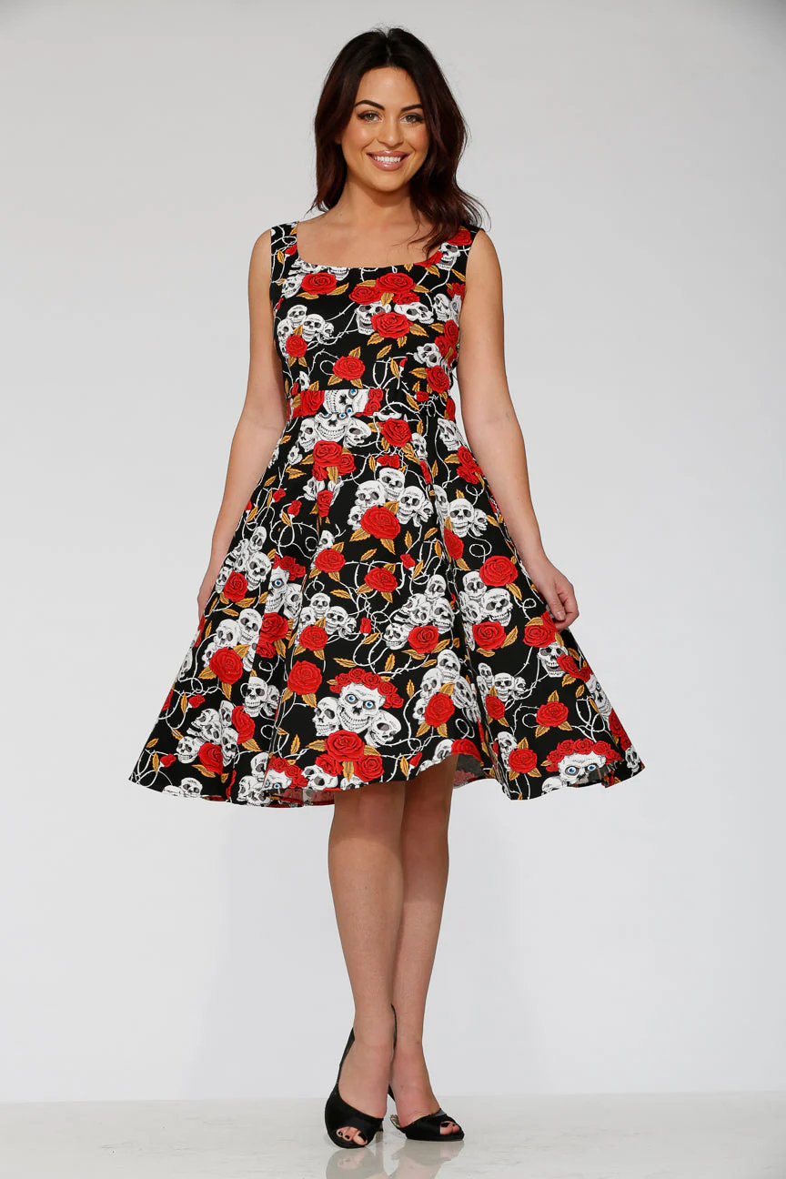 Black & Red Rose Skulls Swing Dress - Image 5
