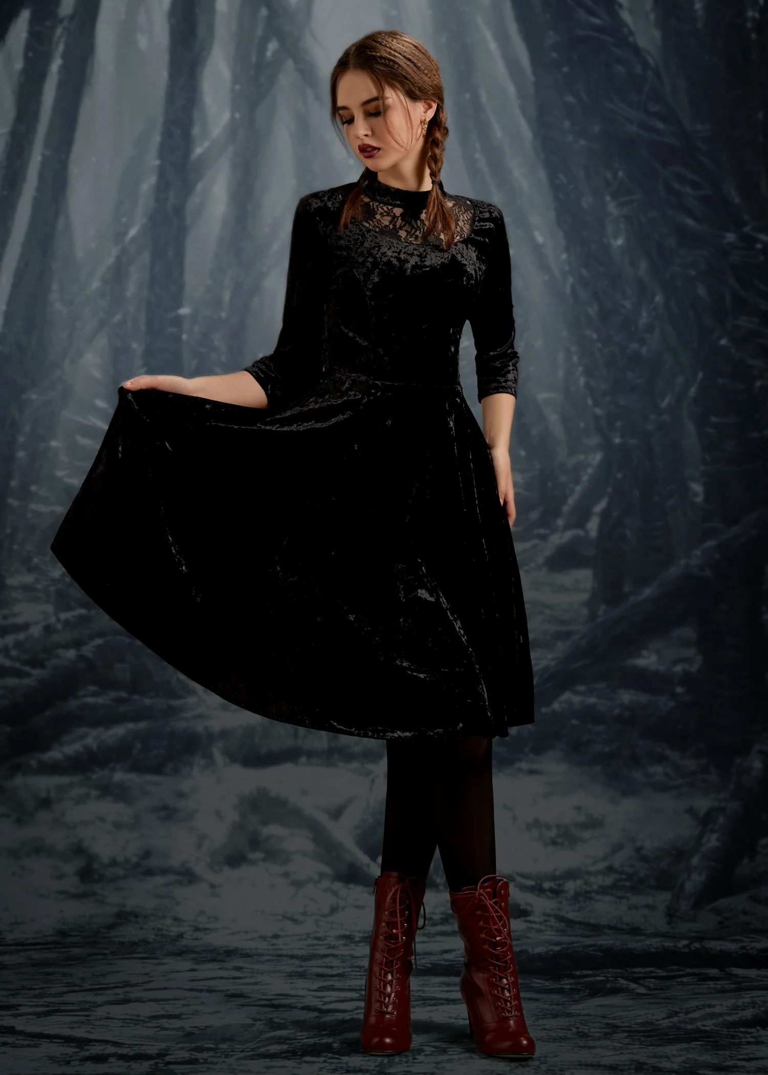 Black Diamond Velvet Swing Dress - Image 2