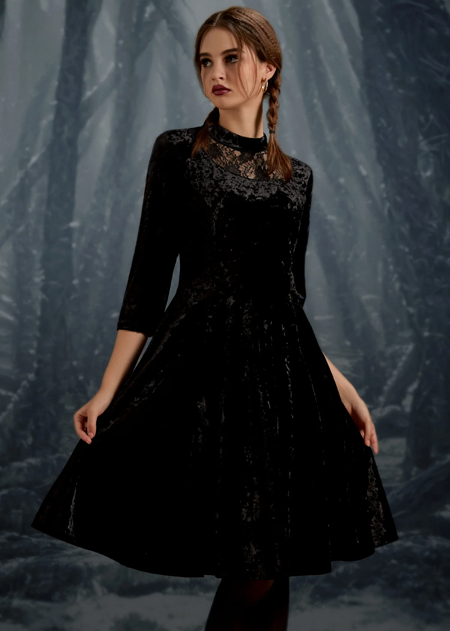 Black Diamond Velvet Swing Dress - Image 3