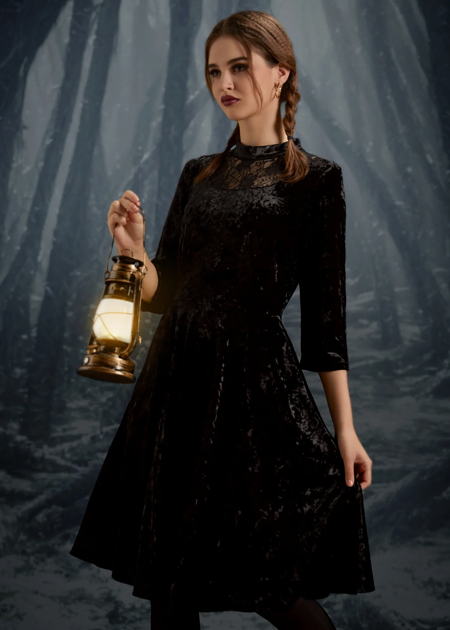 Black Diamond Velvet Swing Dress - Image 4