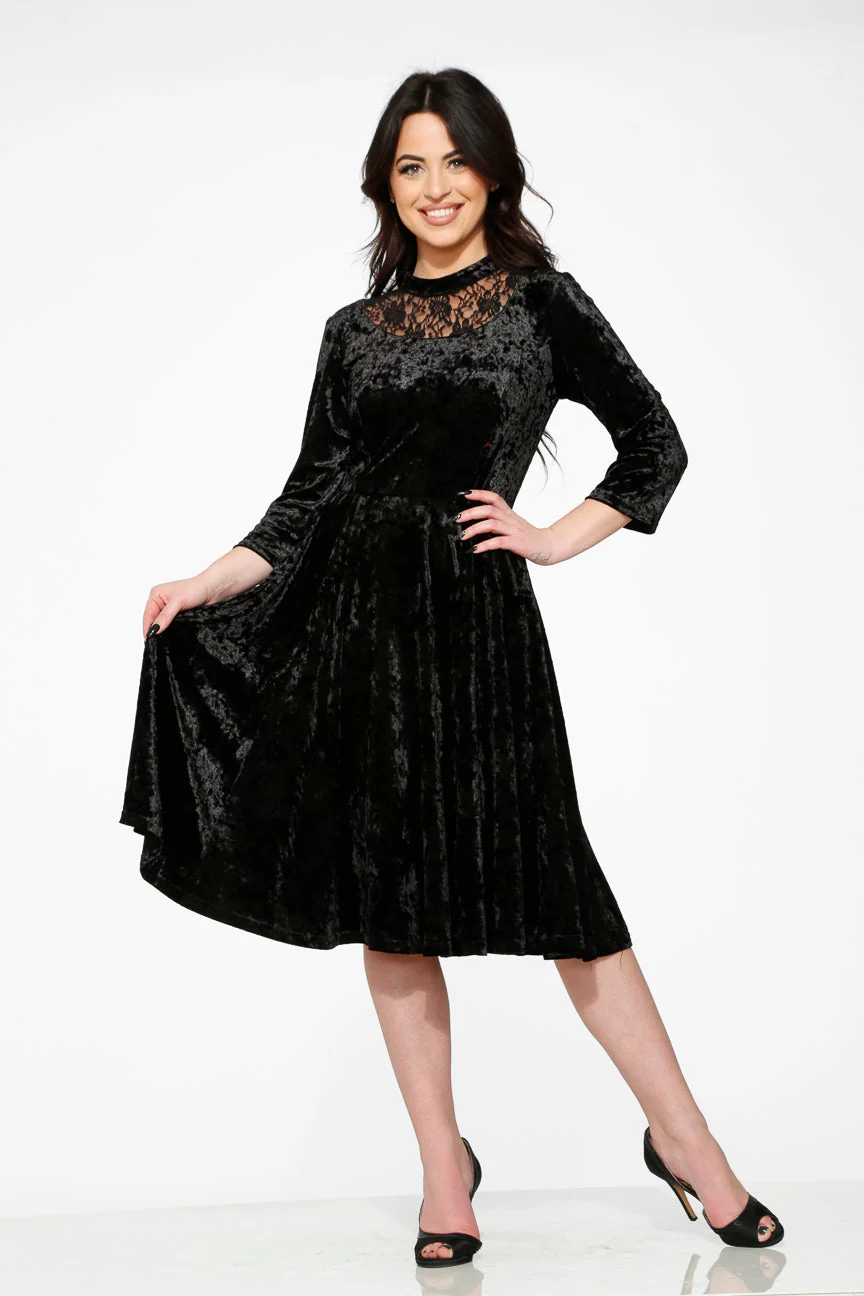 Black Diamond Velvet Swing Dress - Image 8