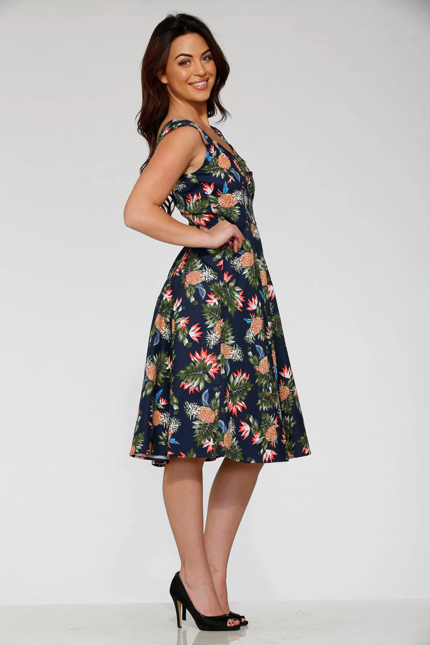 Navy Hawaiian Swing Dress - Image 5