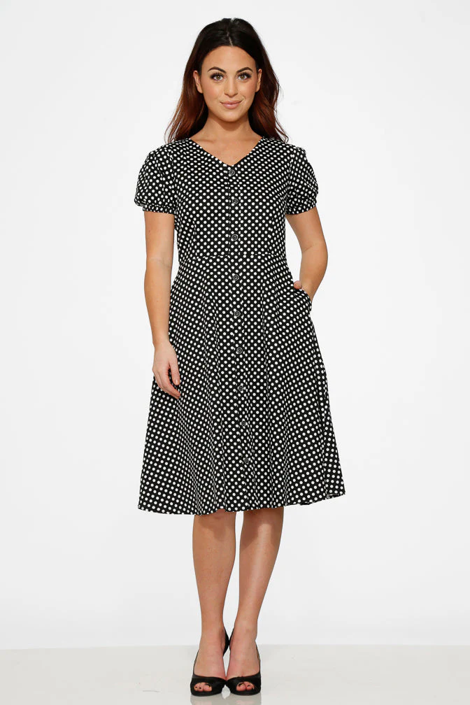 Dolly Dotty Swing Dress in Black - Image 2