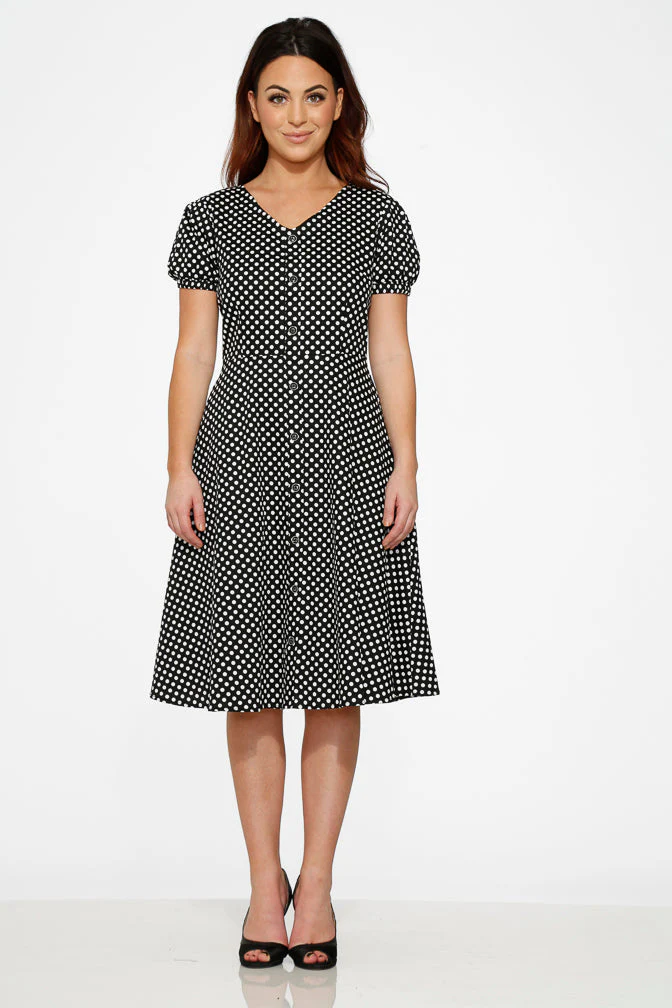 Dolly Dotty Swing Dress in Black - Image 3