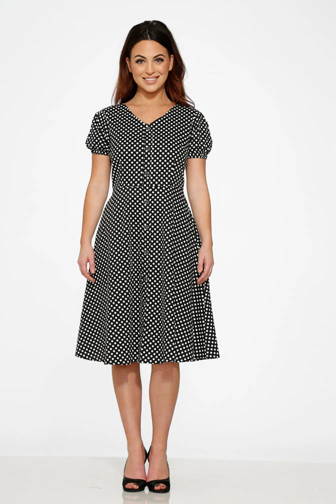 Dolly Dotty Swing Dress in Black - Image 4