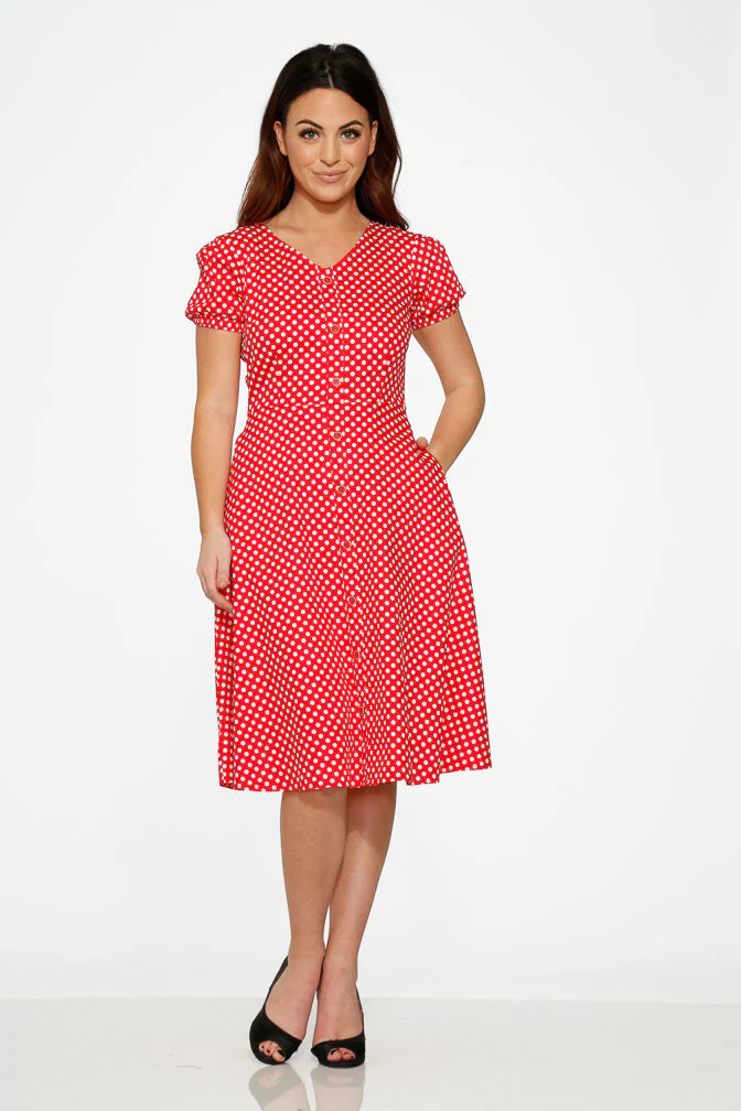 Dolly Dotty Swing Dress in Red - Image 2
