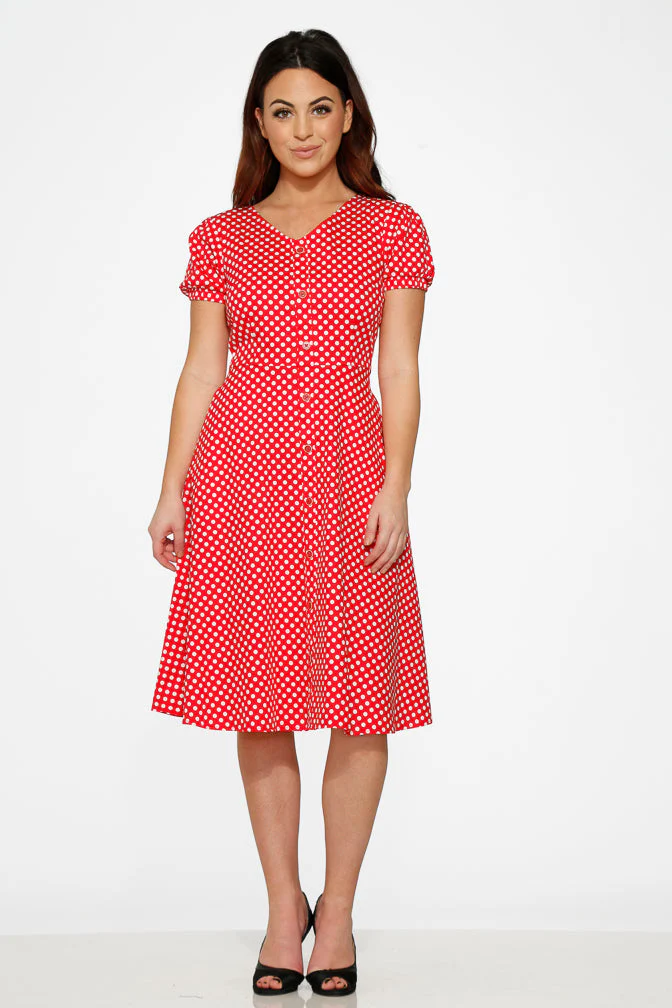 Dolly Dotty Swing Dress in Red - Image 3