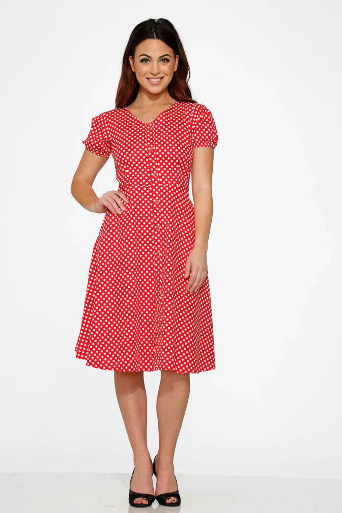 Dolly Dotty Swing Dress in Red - Image 4