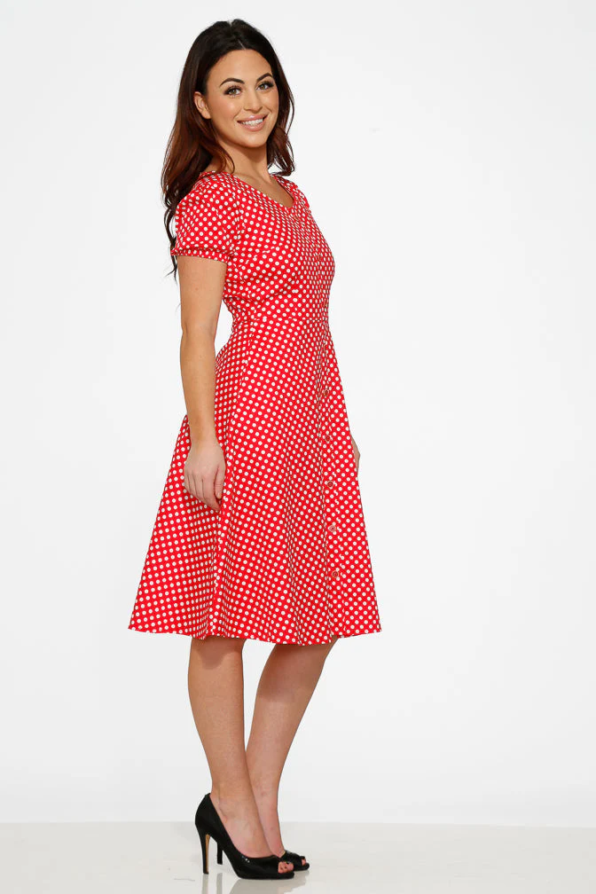 Dolly Dotty Swing Dress in Red - Image 6