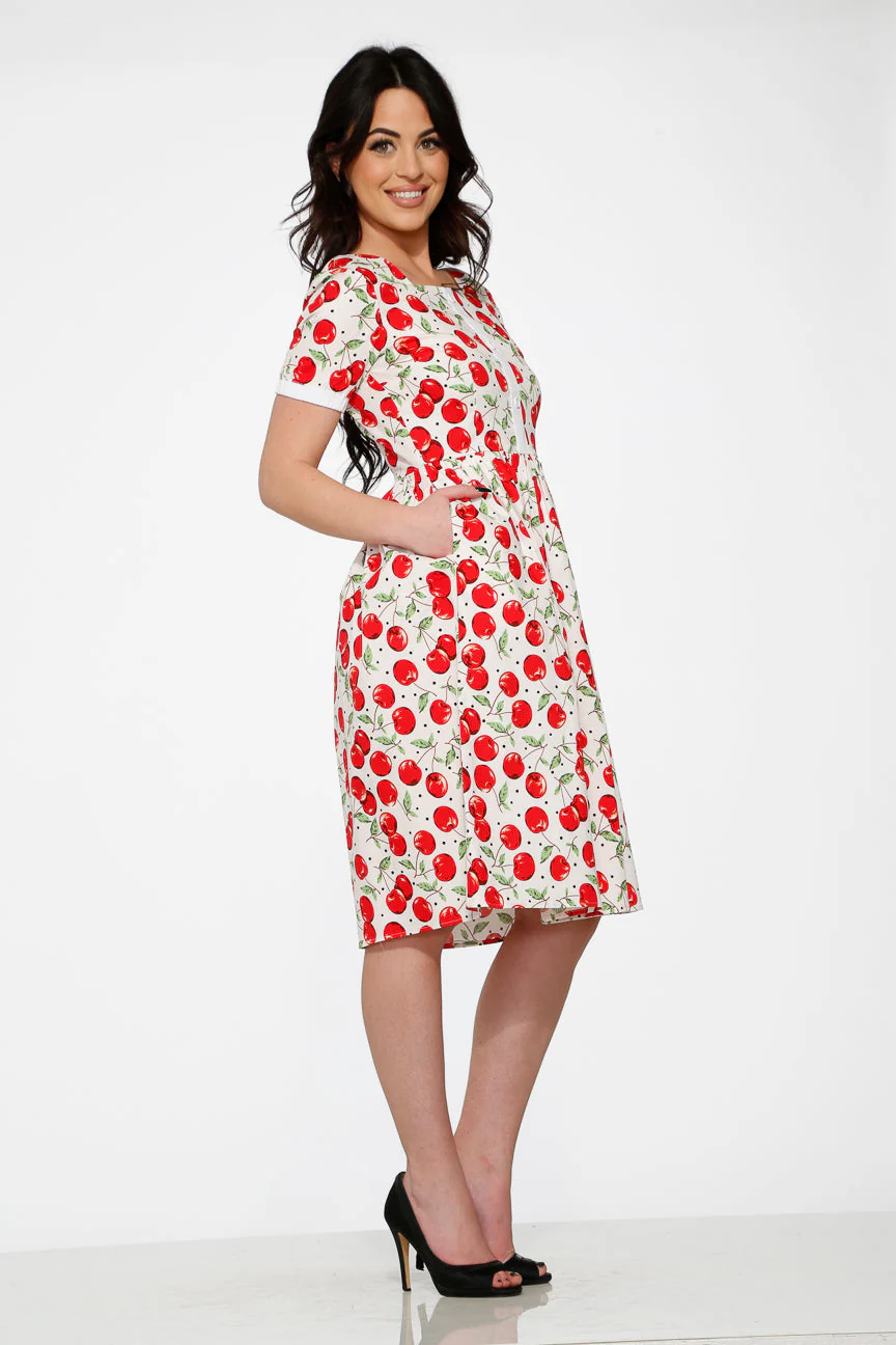 White & Red Cherry Dress - Image 3