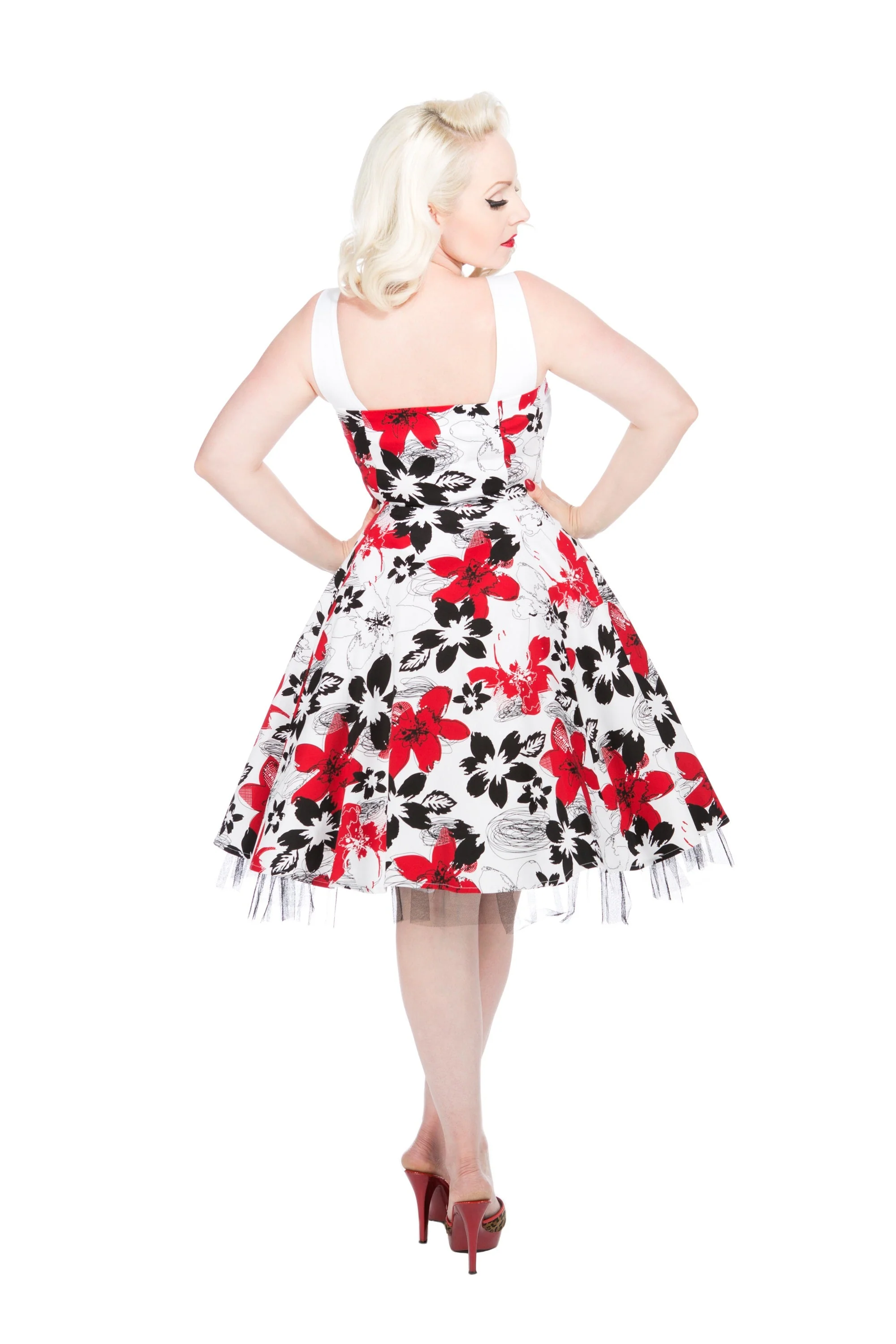 White & Red Floral Swing Dress - Image 2