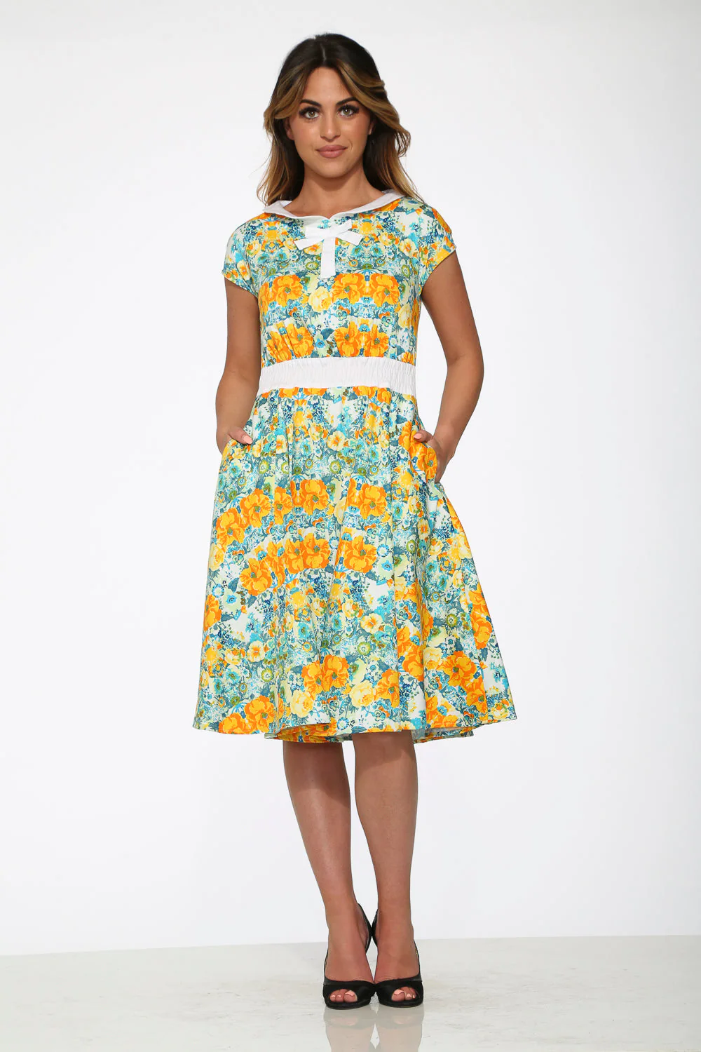 Yellow Floral Swing Dress - Image 2