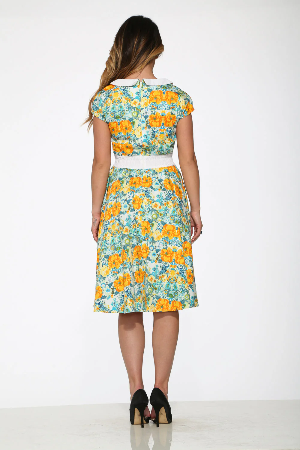 Yellow Floral Swing Dress - Image 4