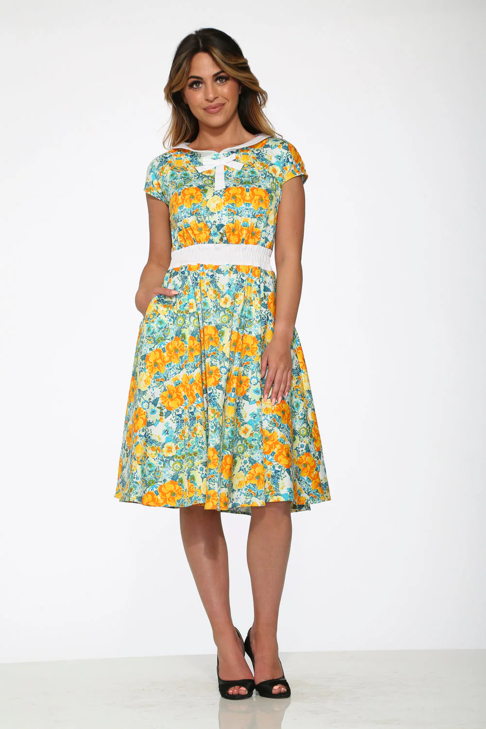 Yellow Floral Swing Dress - Image 7