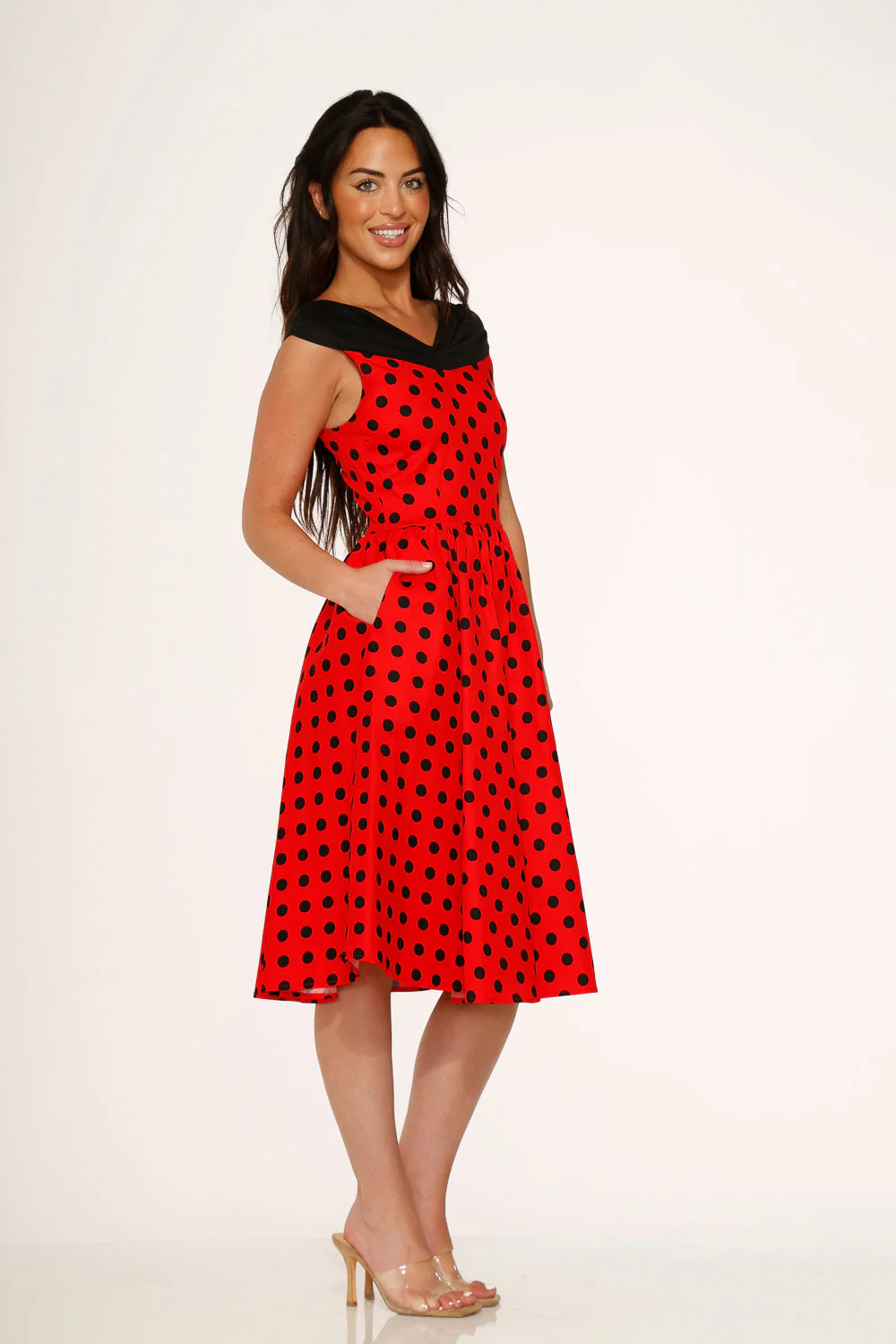 Red & Black Polka Dot Swing Dress - Image 3