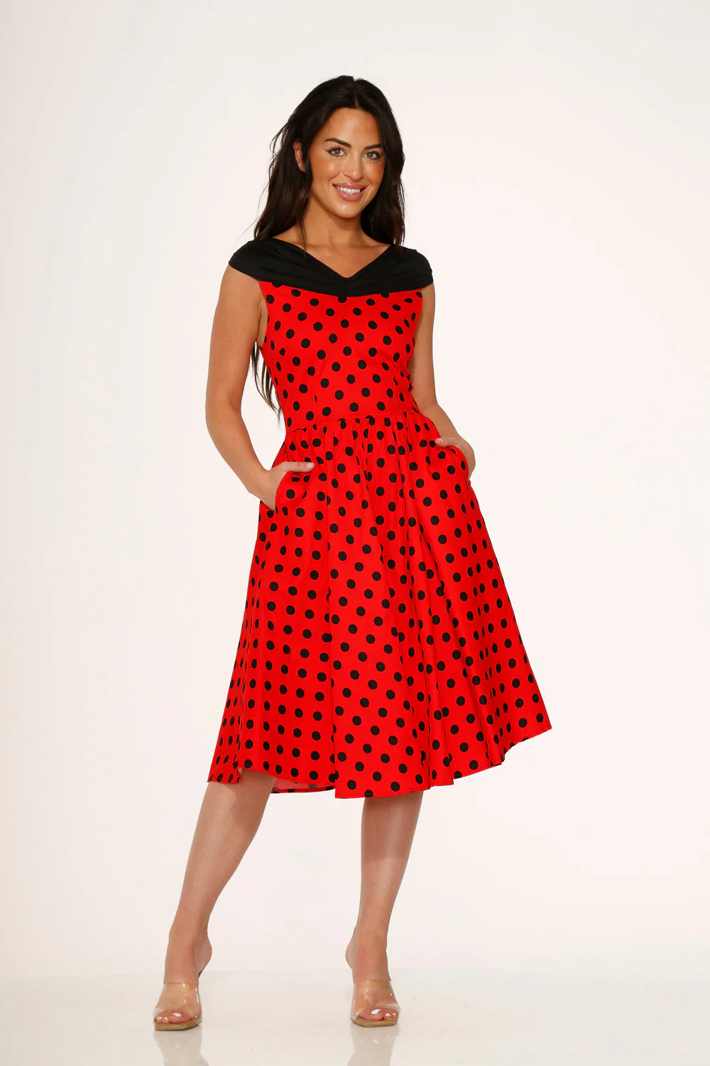 Red & Black Polka Dot Swing Dress - Image 4