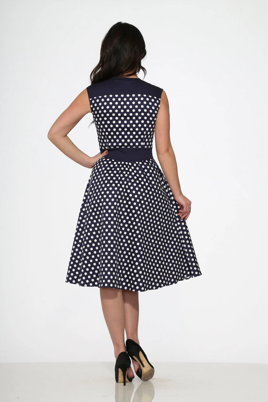Navy Blue White Polka Dot Swing Dress - Image 7