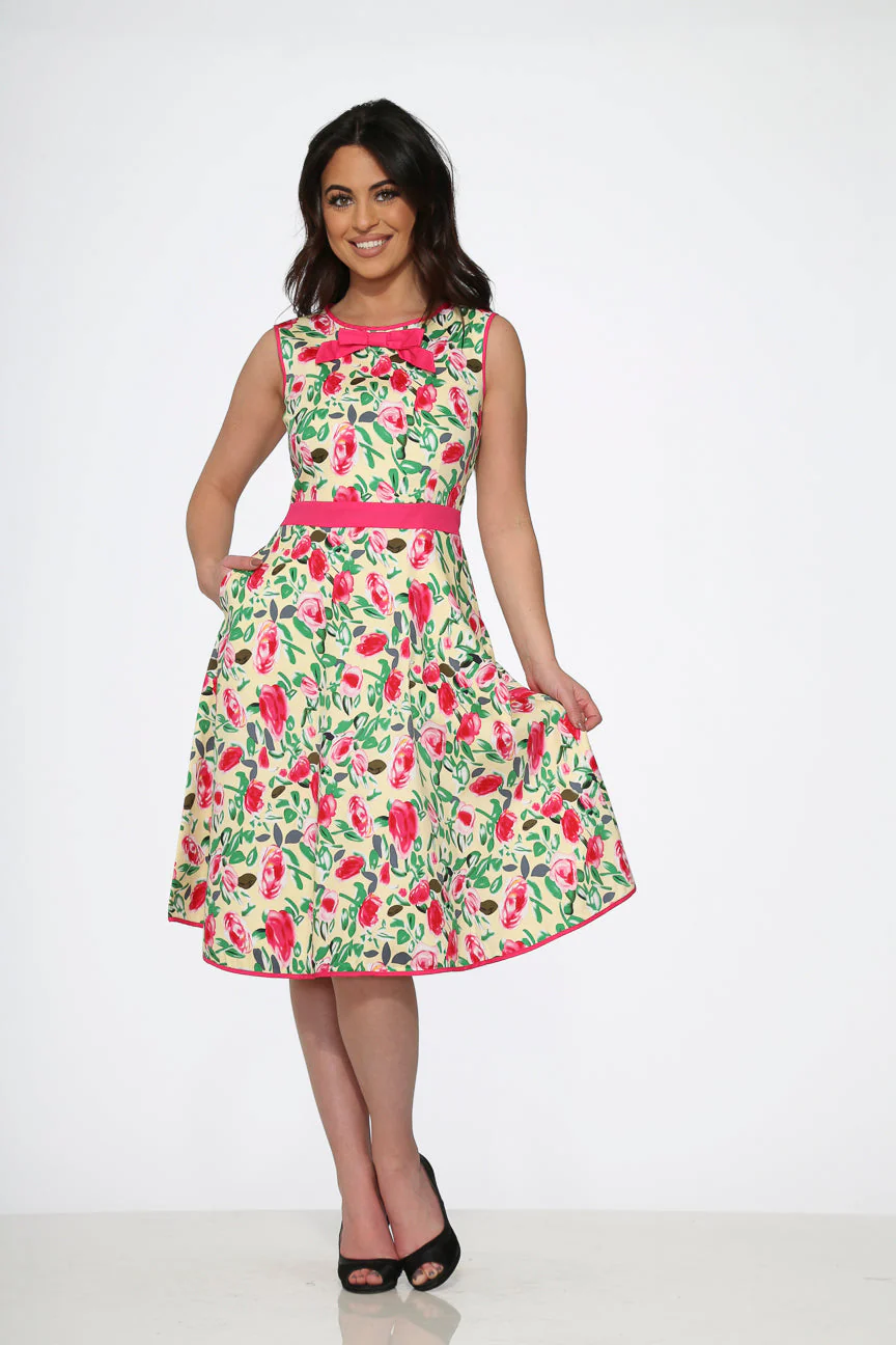 Yellow and Red Rose Swing Dress