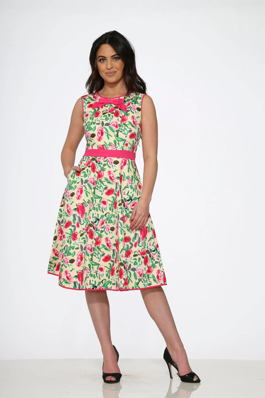 Yellow and Red Rose Swing Dress - Image 4
