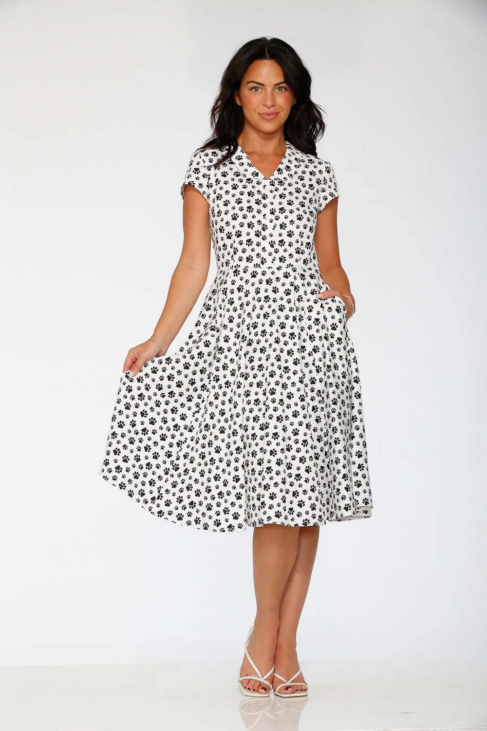 Cat Paw Swing Dress in White - Image 4