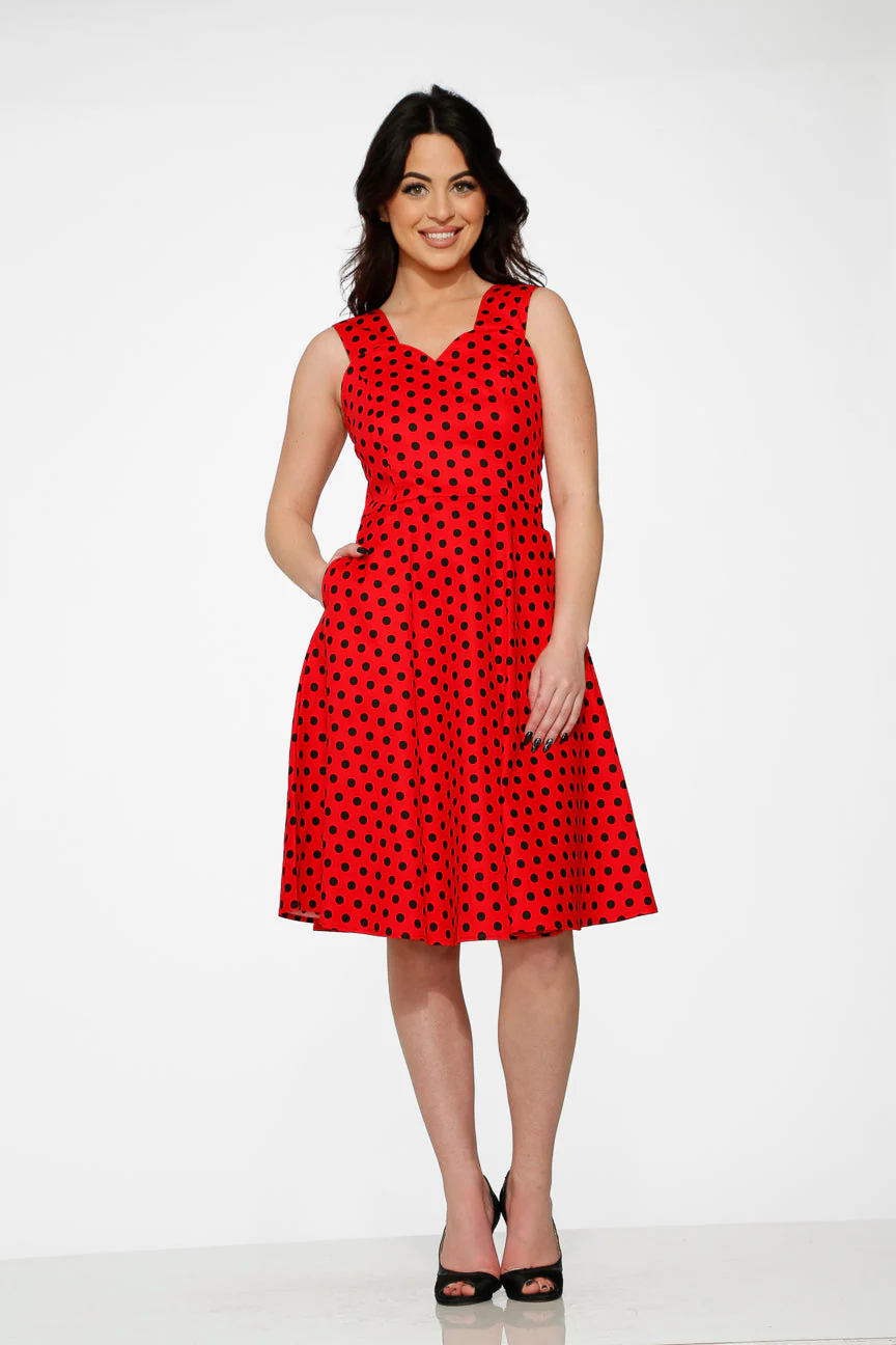 Red & Black Polka Dot Swing Dress - Image 2