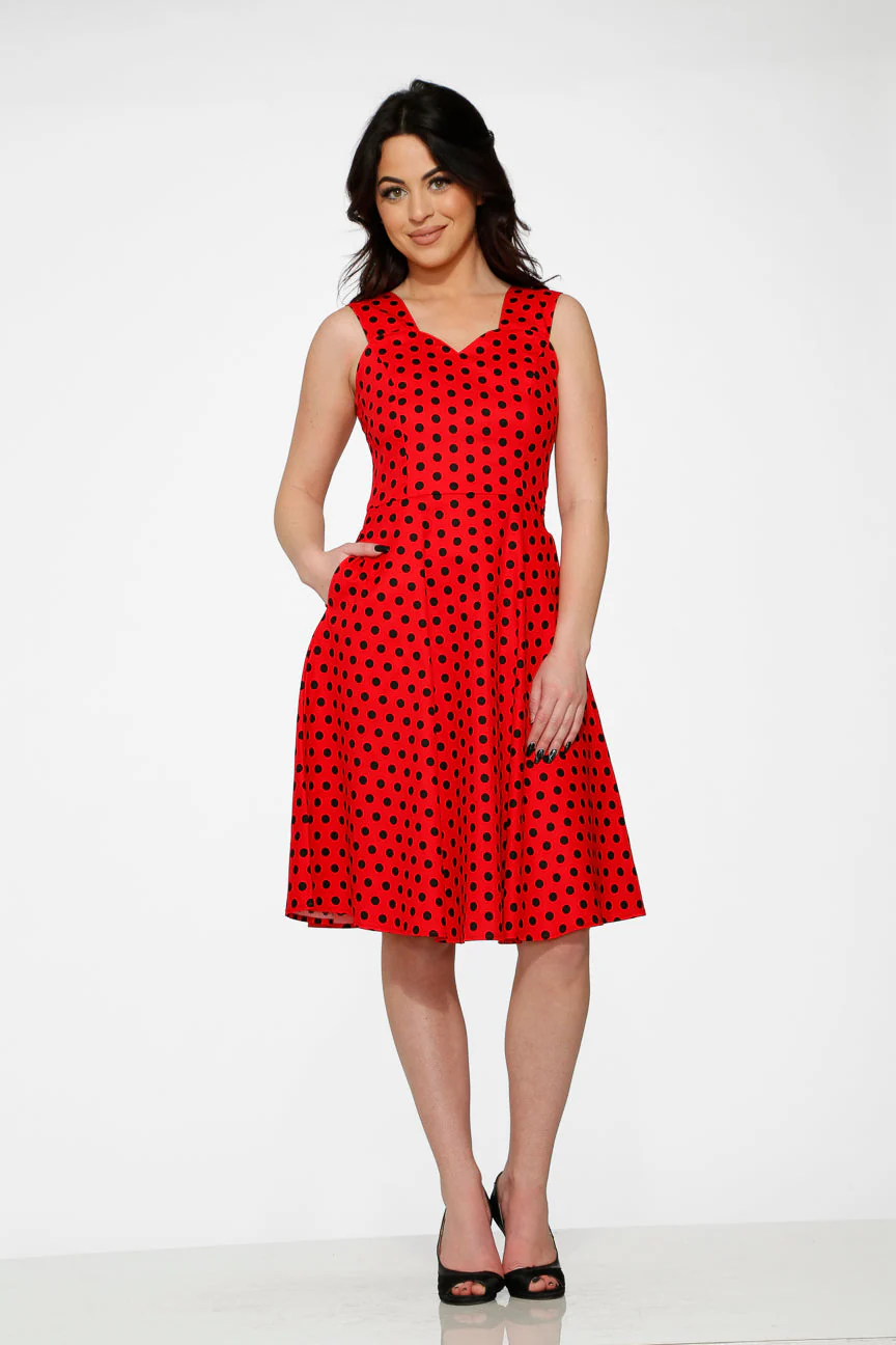 Red & Black Polka Dot Swing Dress - Image 3
