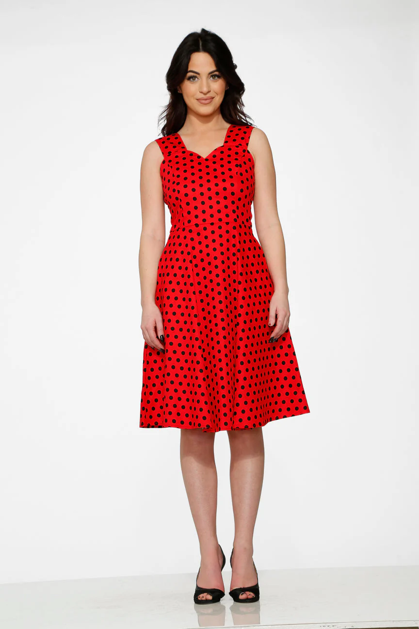 Red & Black Polka Dot Swing Dress - Image 4
