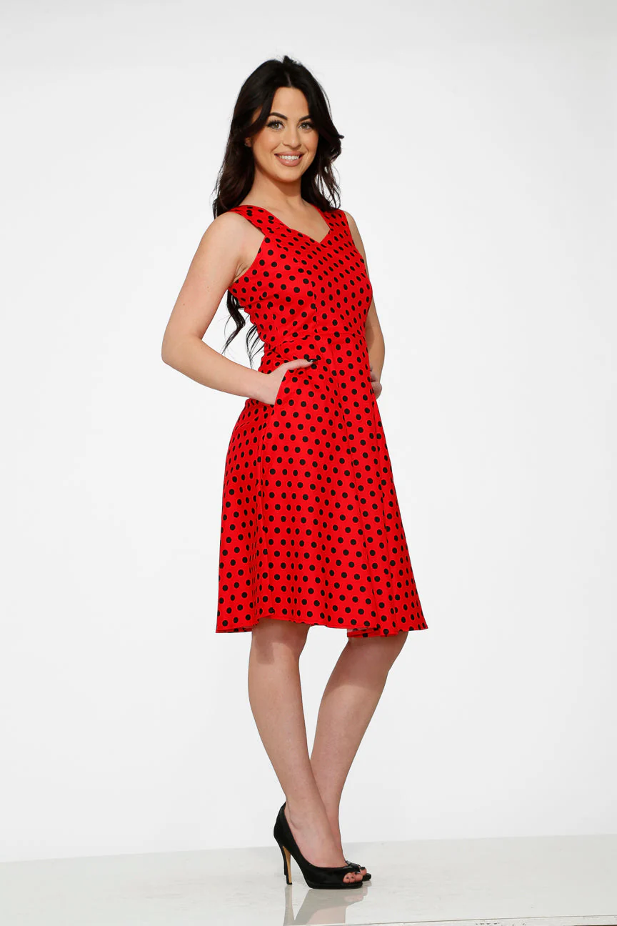Red & Black Polka Dot Swing Dress - Image 5