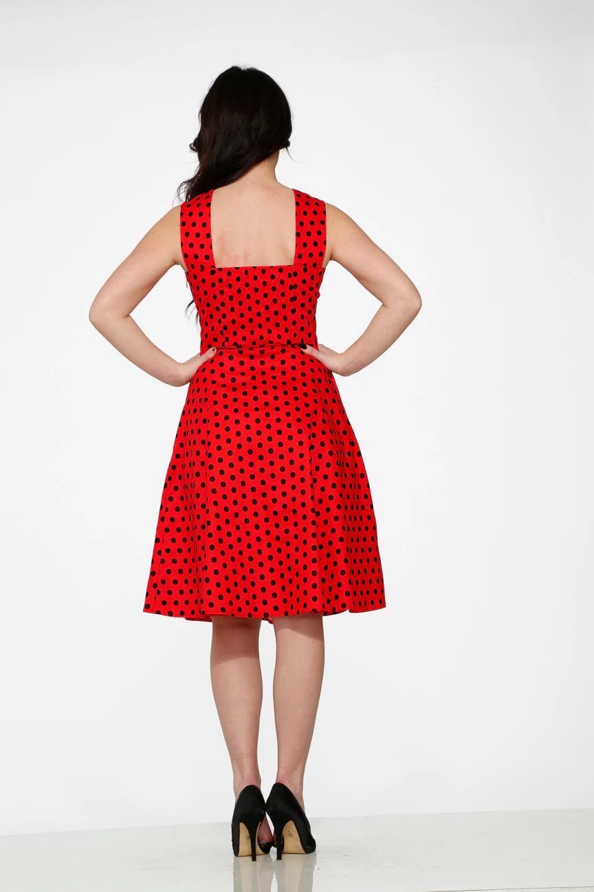 Red & Black Polka Dot Swing Dress - Image 6