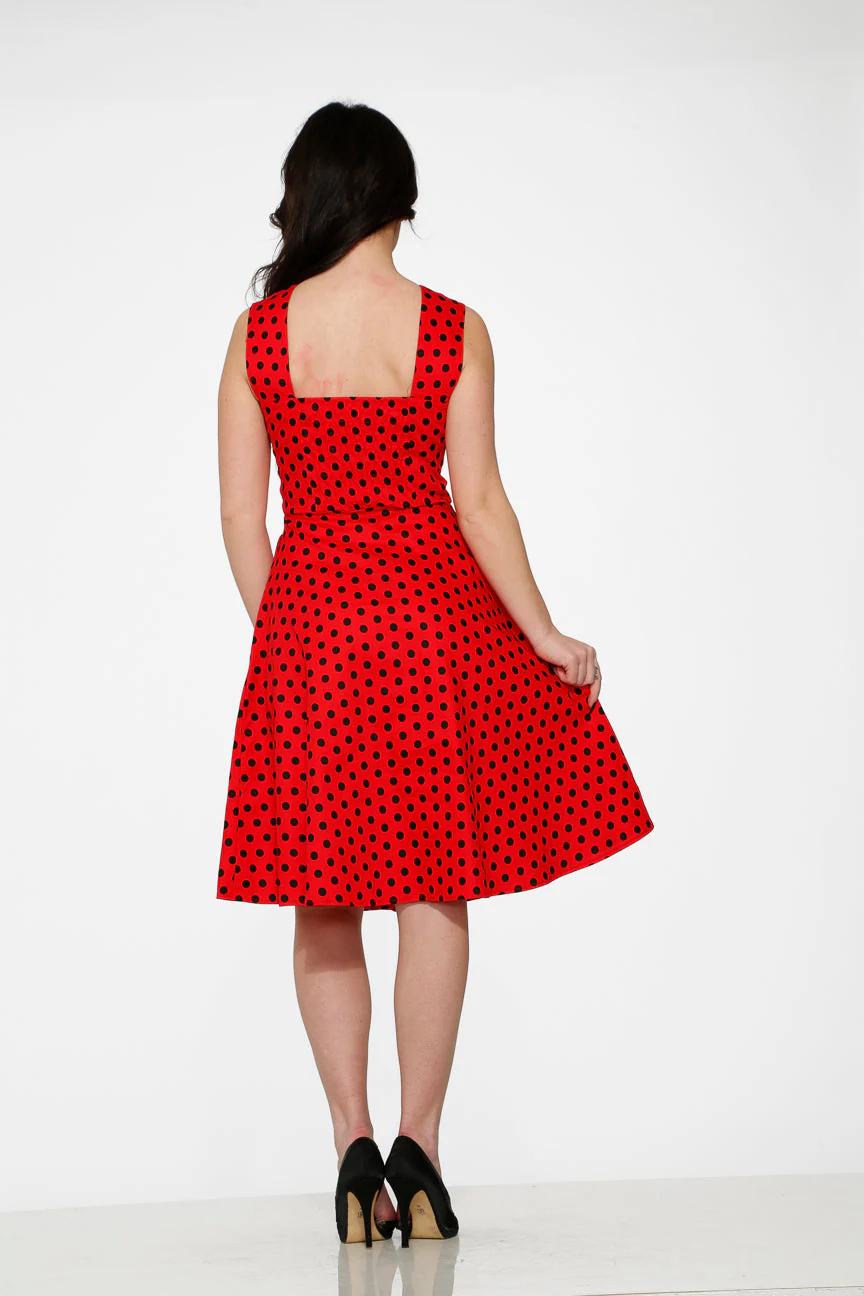 Red & Black Polka Dot Swing Dress - Image 7