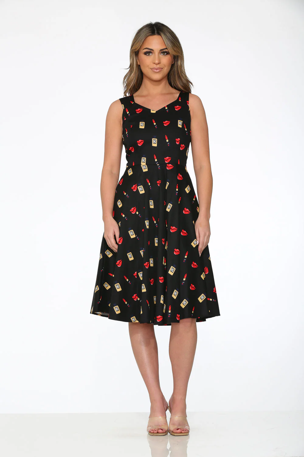Black Red Lipstick Swing Dress - Image 4
