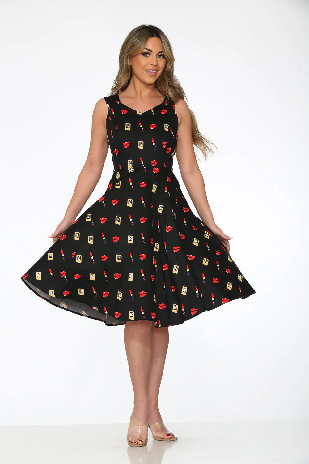 Black Red Lipstick Swing Dress - Image 7