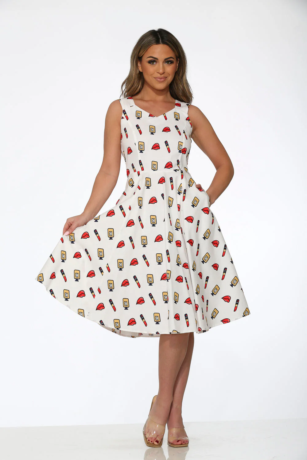 White Red Lipstick Swing Dress - Image 4