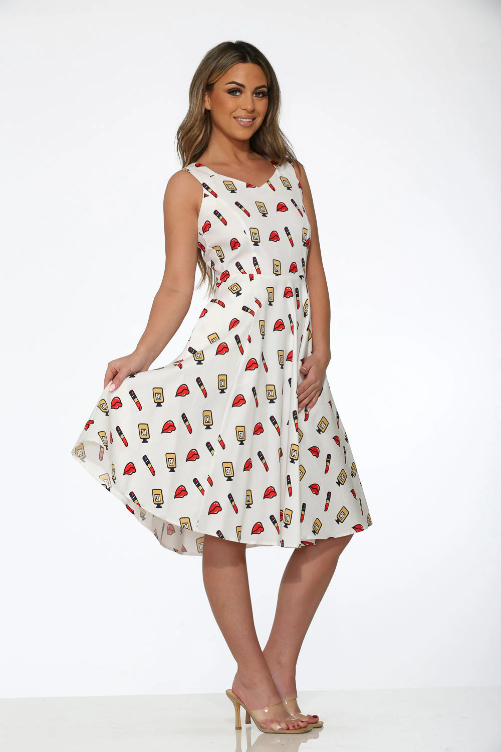 White Red Lipstick Swing Dress - Image 5