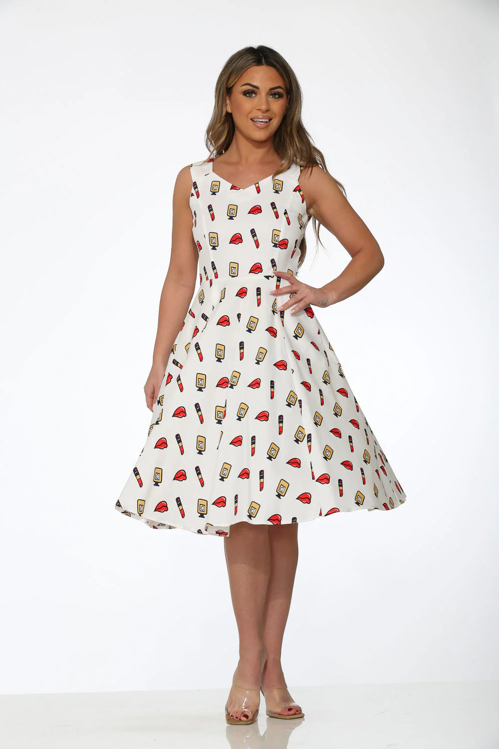 White Red Lipstick Swing Dress - Image 6