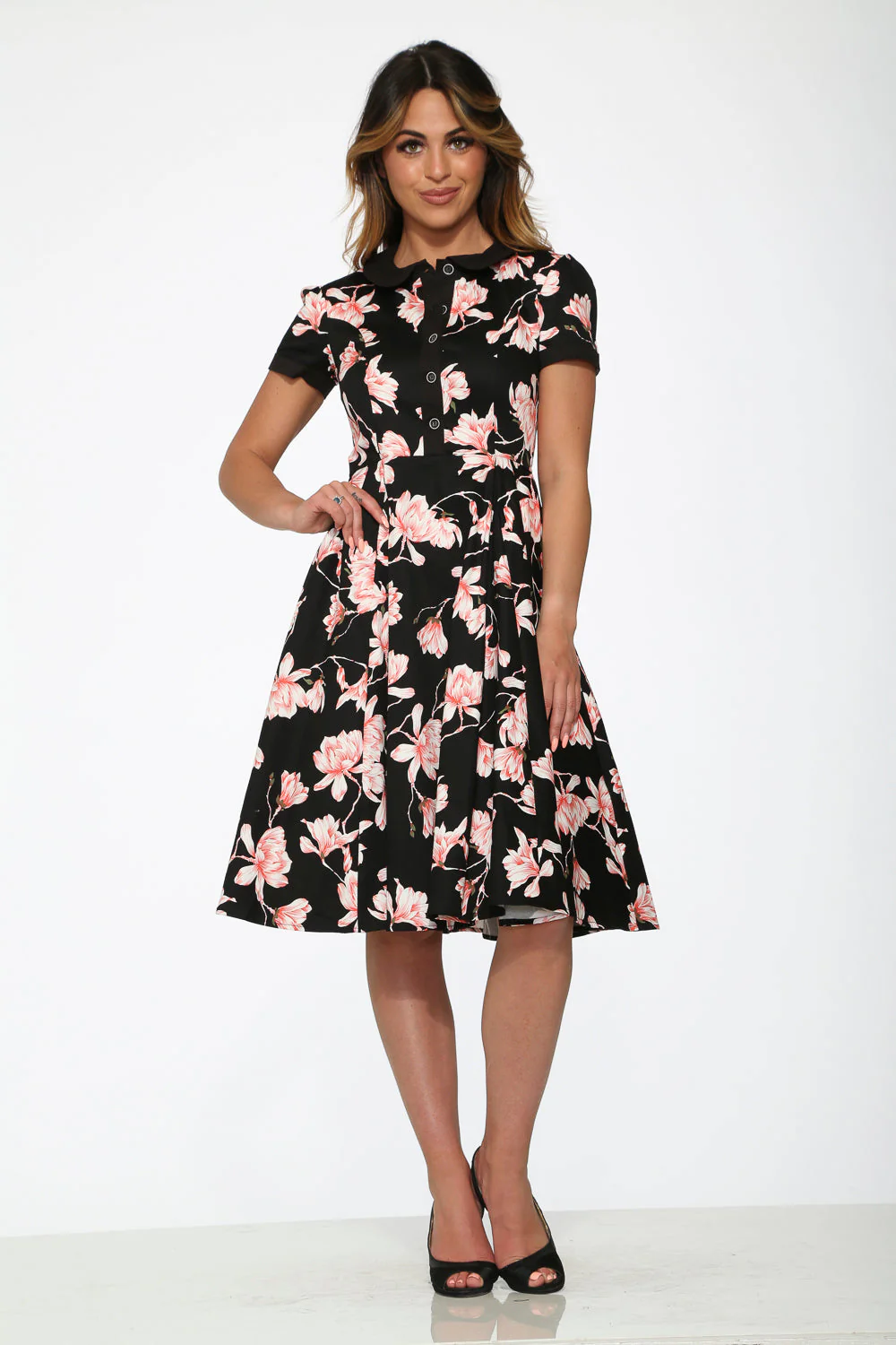 Black & Pink Floral Swing Dress - Image 6