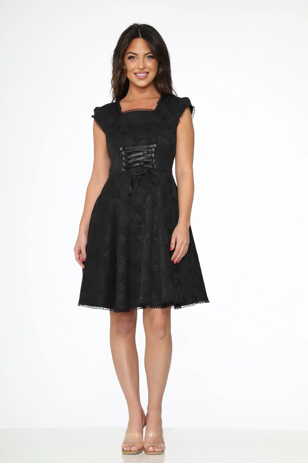 Black Brocade Gothic Swing Dress - Image 2