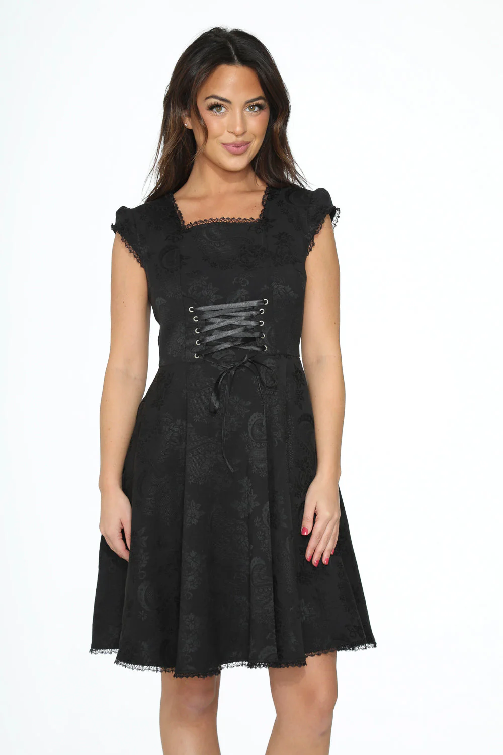 Black Brocade Gothic Swing Dress - Image 8