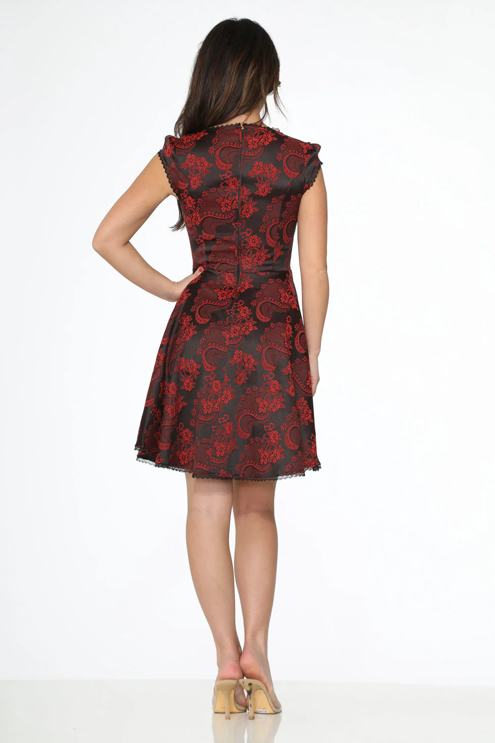Red Brocade Gothic Swing Dress - Image 2