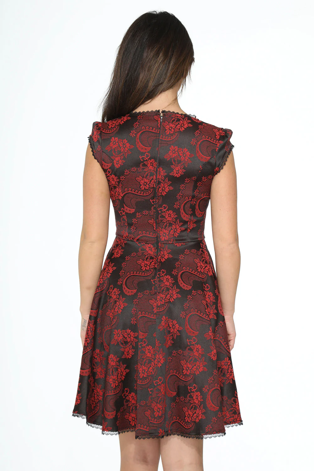 Red Brocade Gothic Swing Dress - Image 8