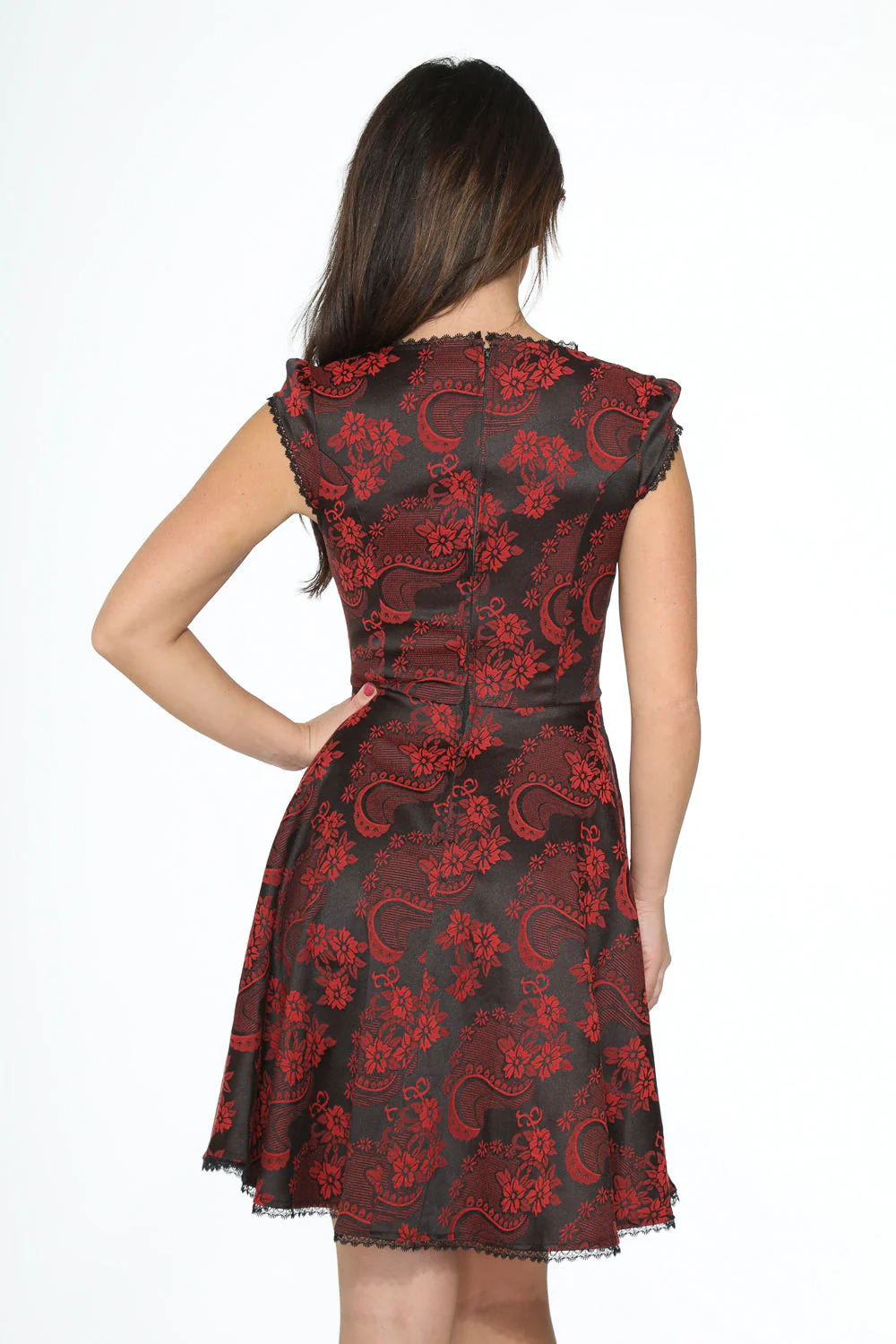 Red Brocade Gothic Swing Dress - Image 9