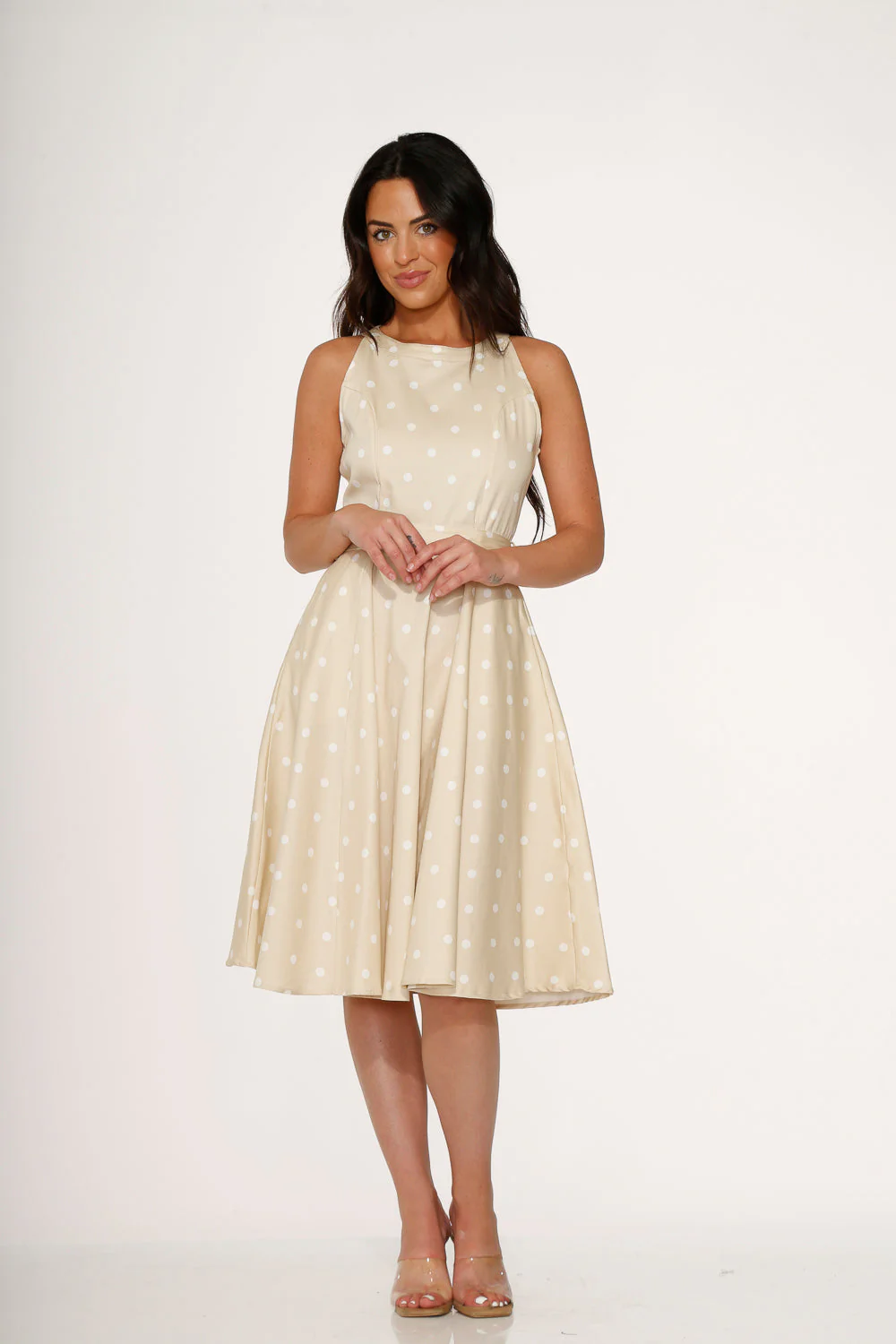 Beige & White Polka Dot Swing Dress - Image 4