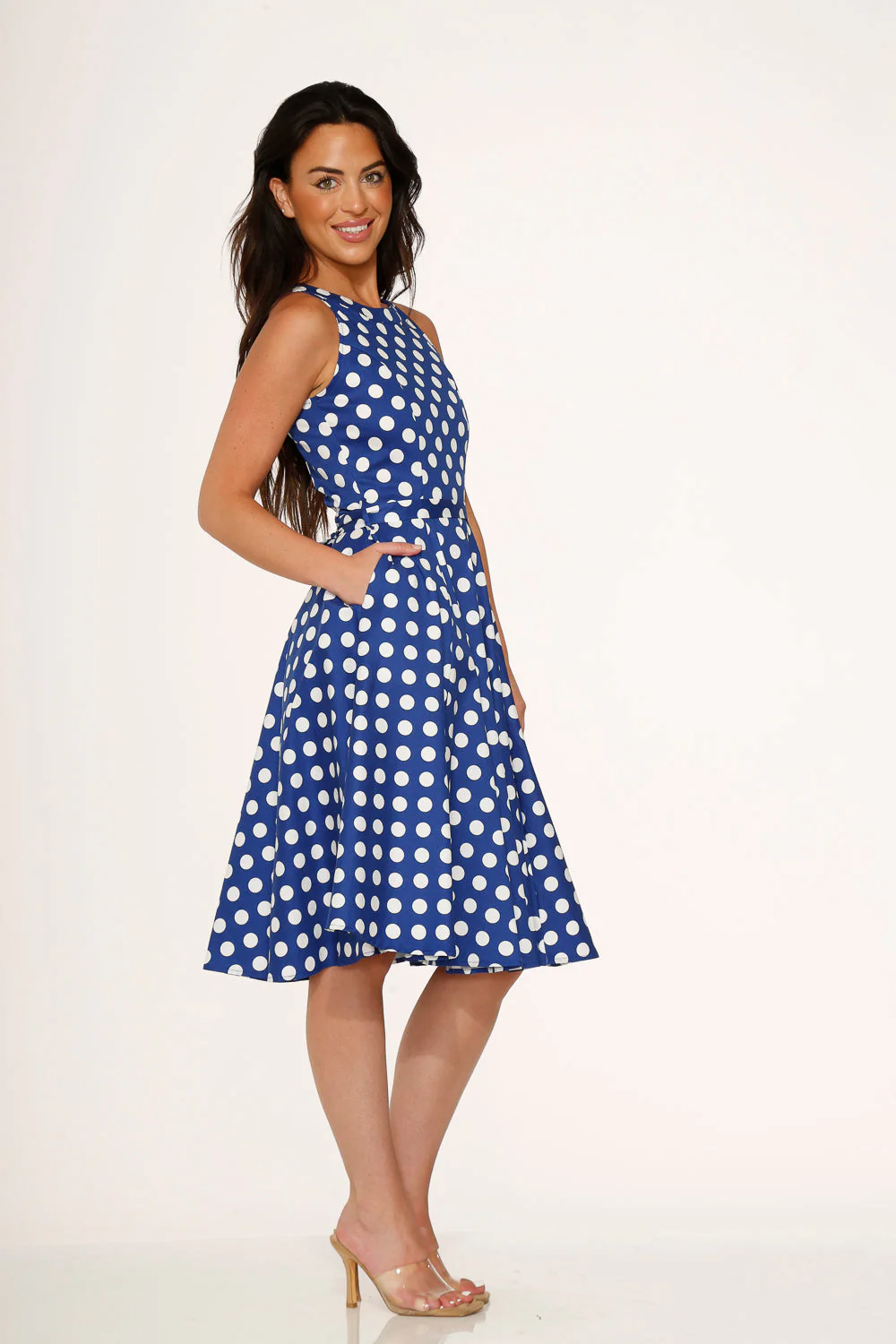 Blue Polka Dot Swing Dress - Image 3