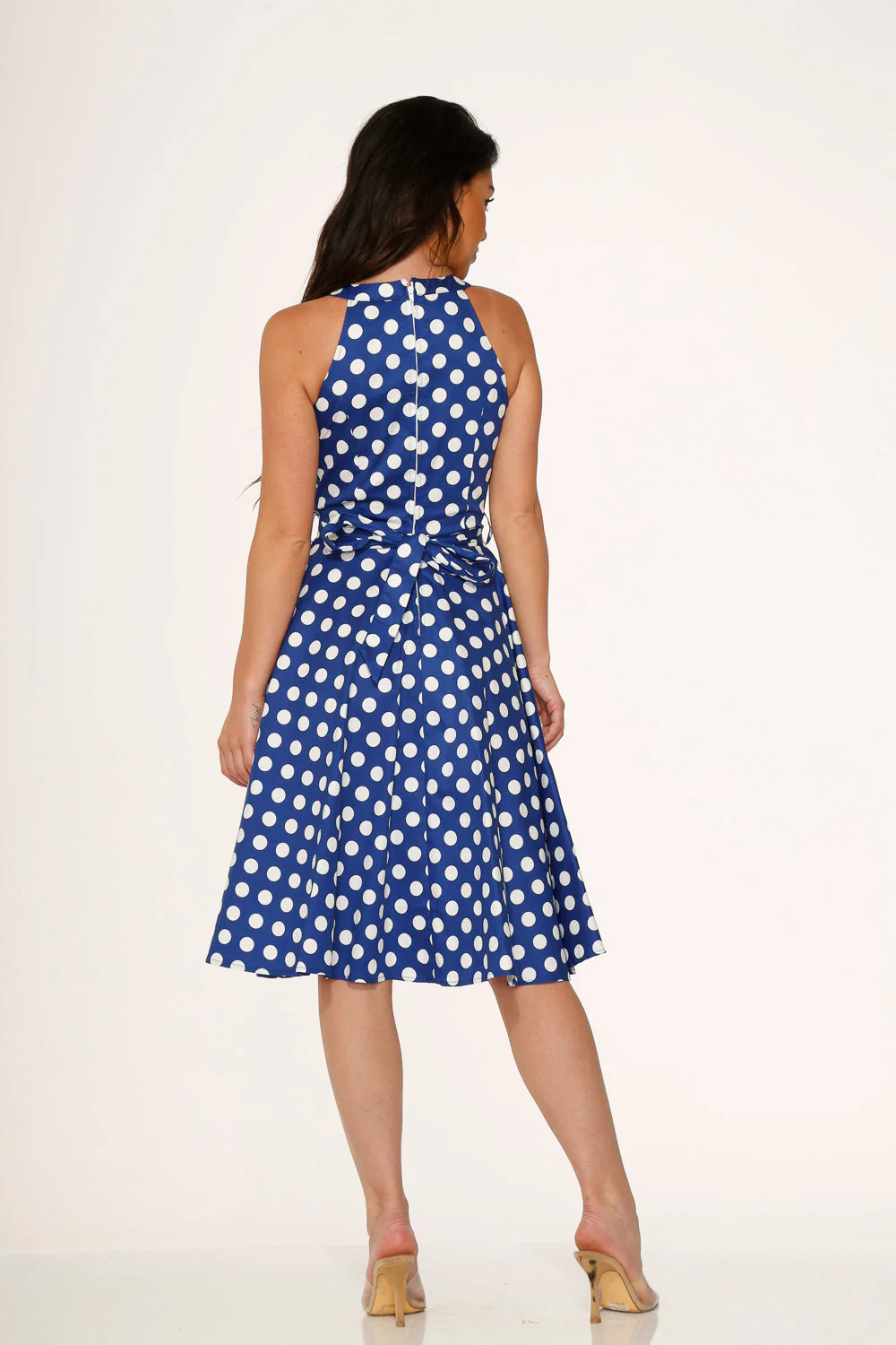 Blue Polka Dot Swing Dress - Image 4