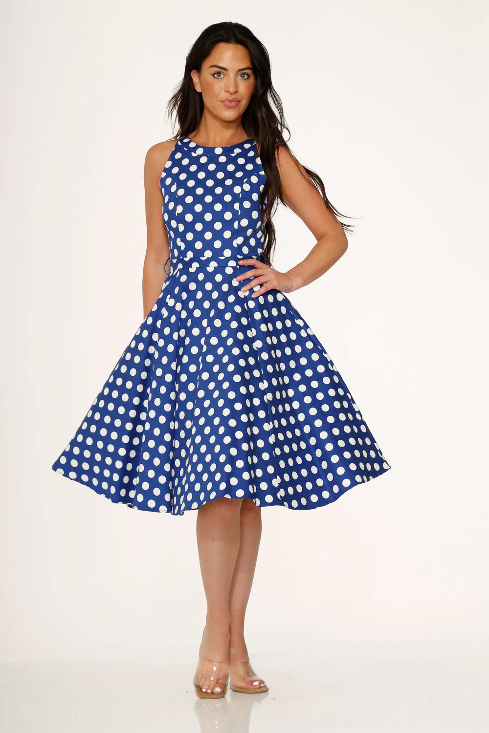 Blue Polka Dot Swing Dress - Image 6