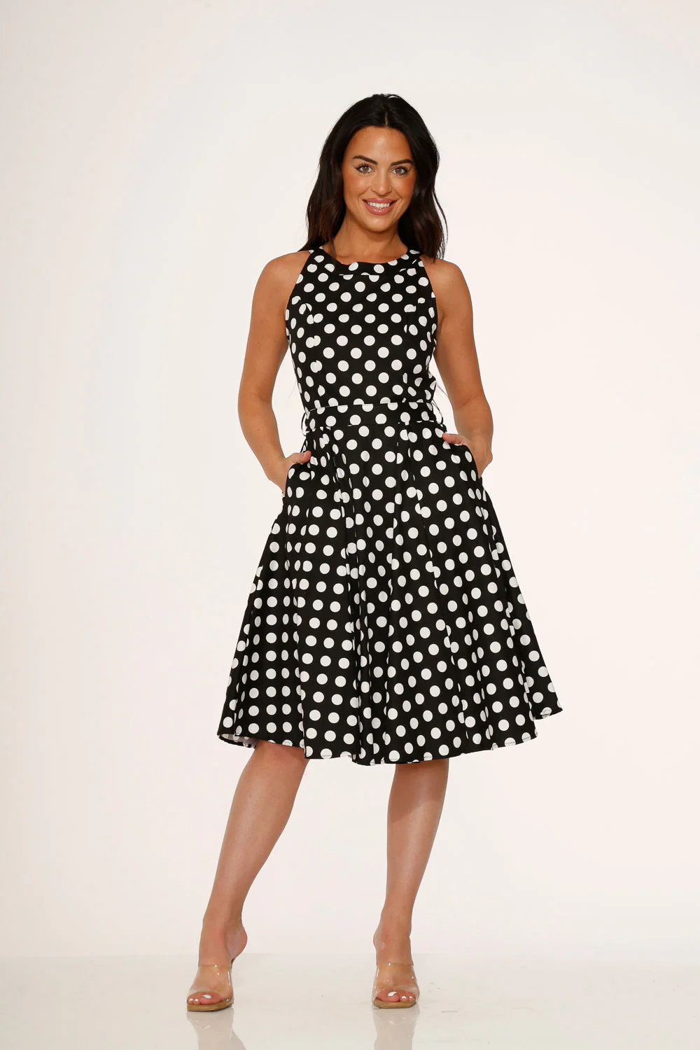 Black & White Polka Dot Swing Dress - Image 3