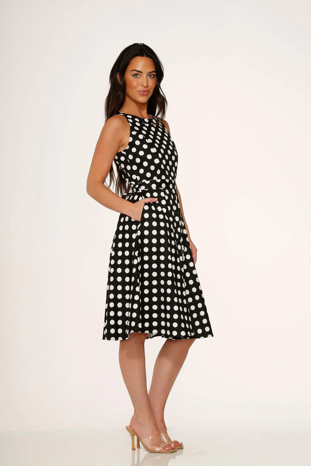 Black & White Polka Dot Swing Dress - Image 4