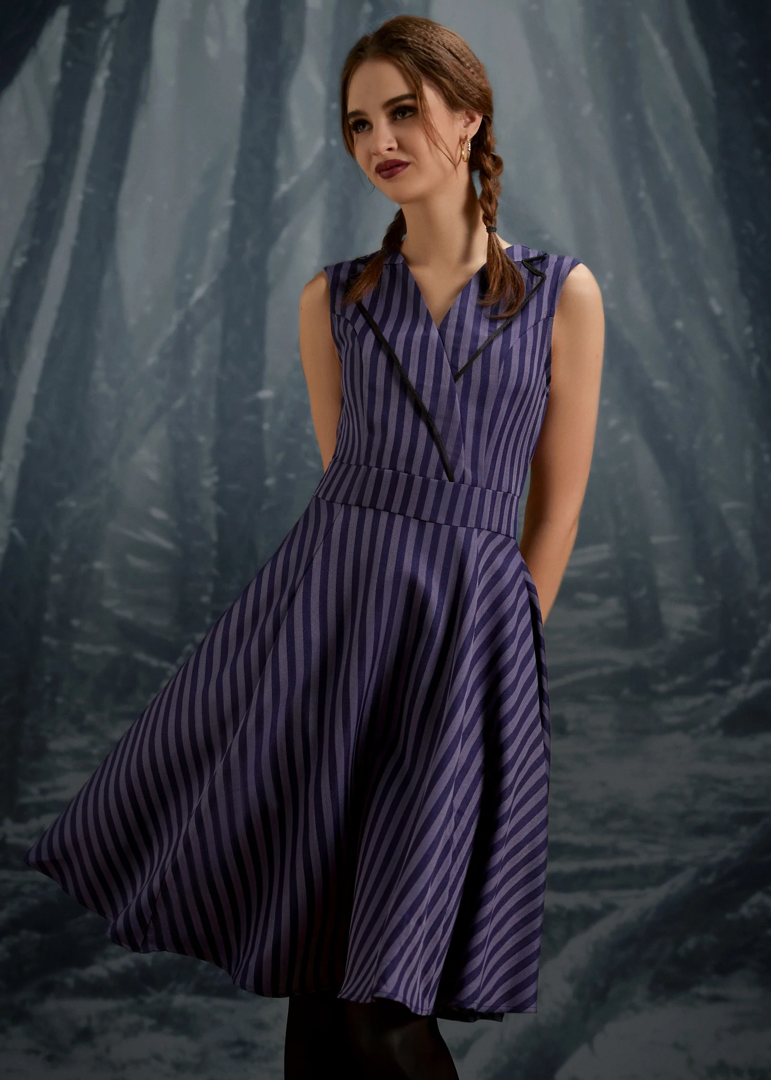 Black & Purple Stripe Swing Dress - Image 3