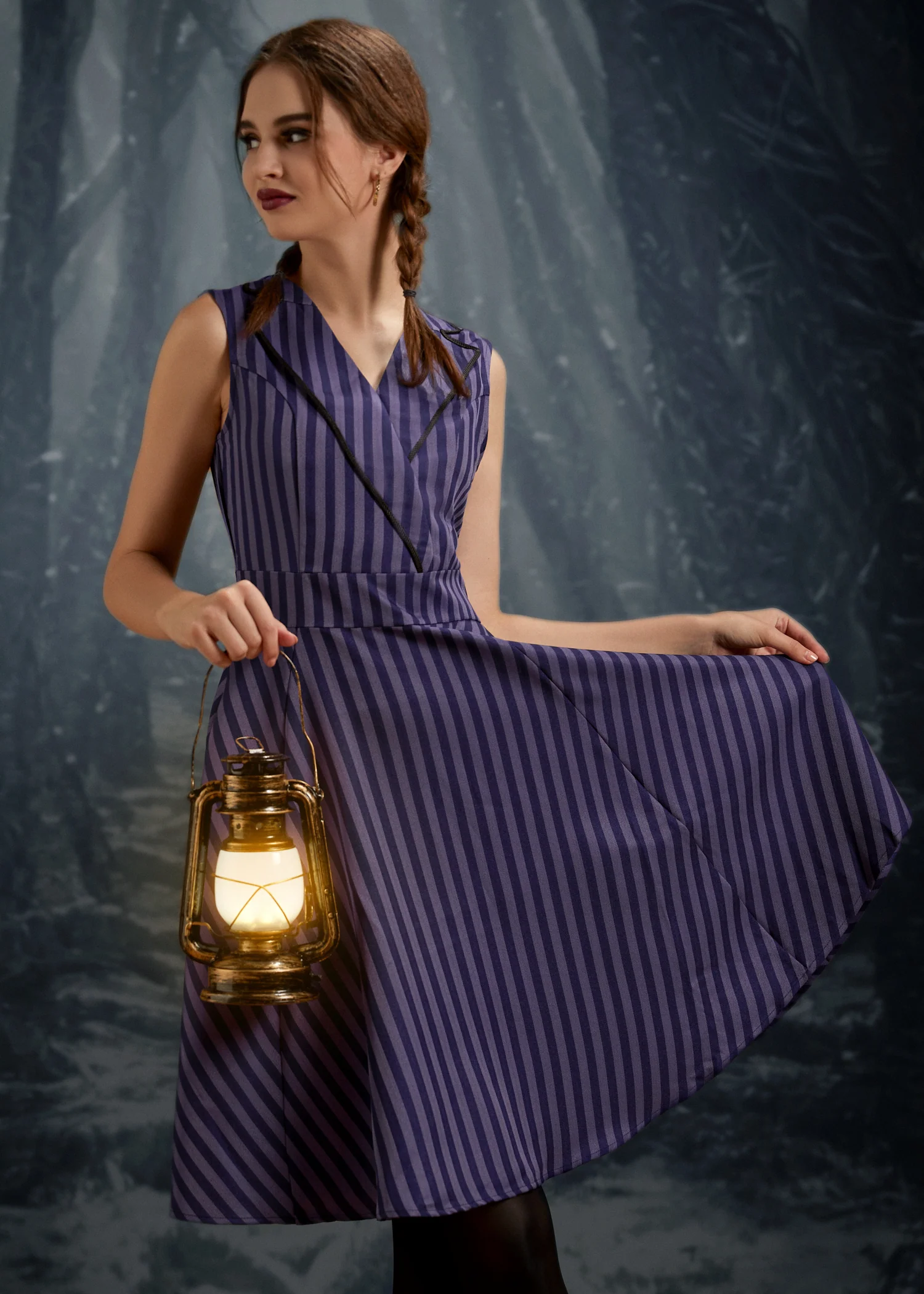Black & Purple Stripe Swing Dress - Image 4