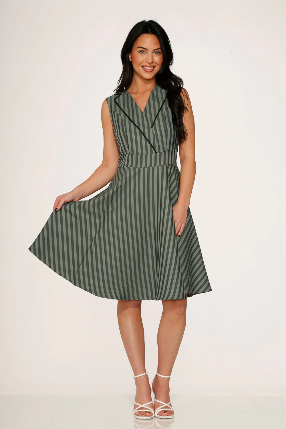 Olive Stripe Swing Dress